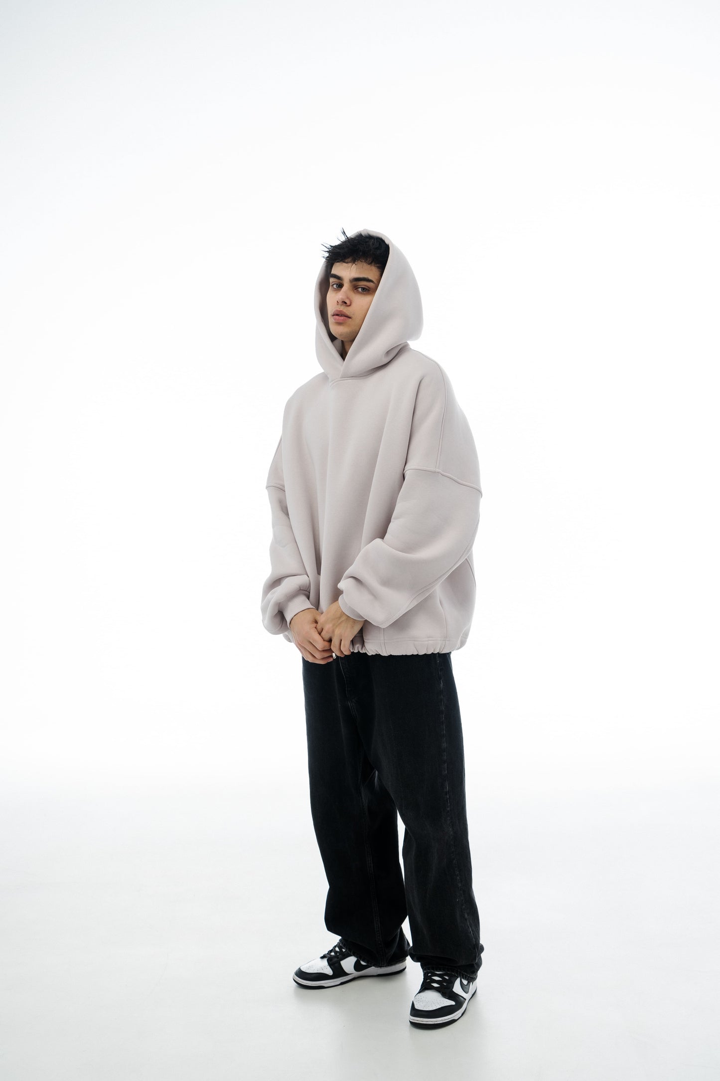 Unisex Oversized Fleece Hoodie with Exclusive Charlie Griffon Print – White Sand Color