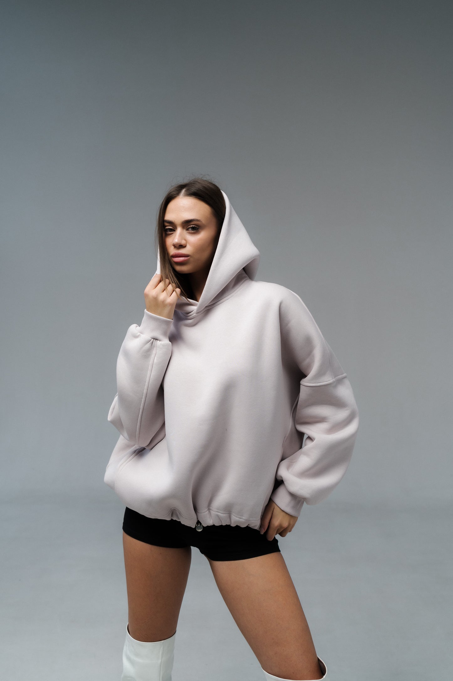 Unisex Oversized Fleece Hoodie with Exclusive Charlie Griffon Print – White Sand Color