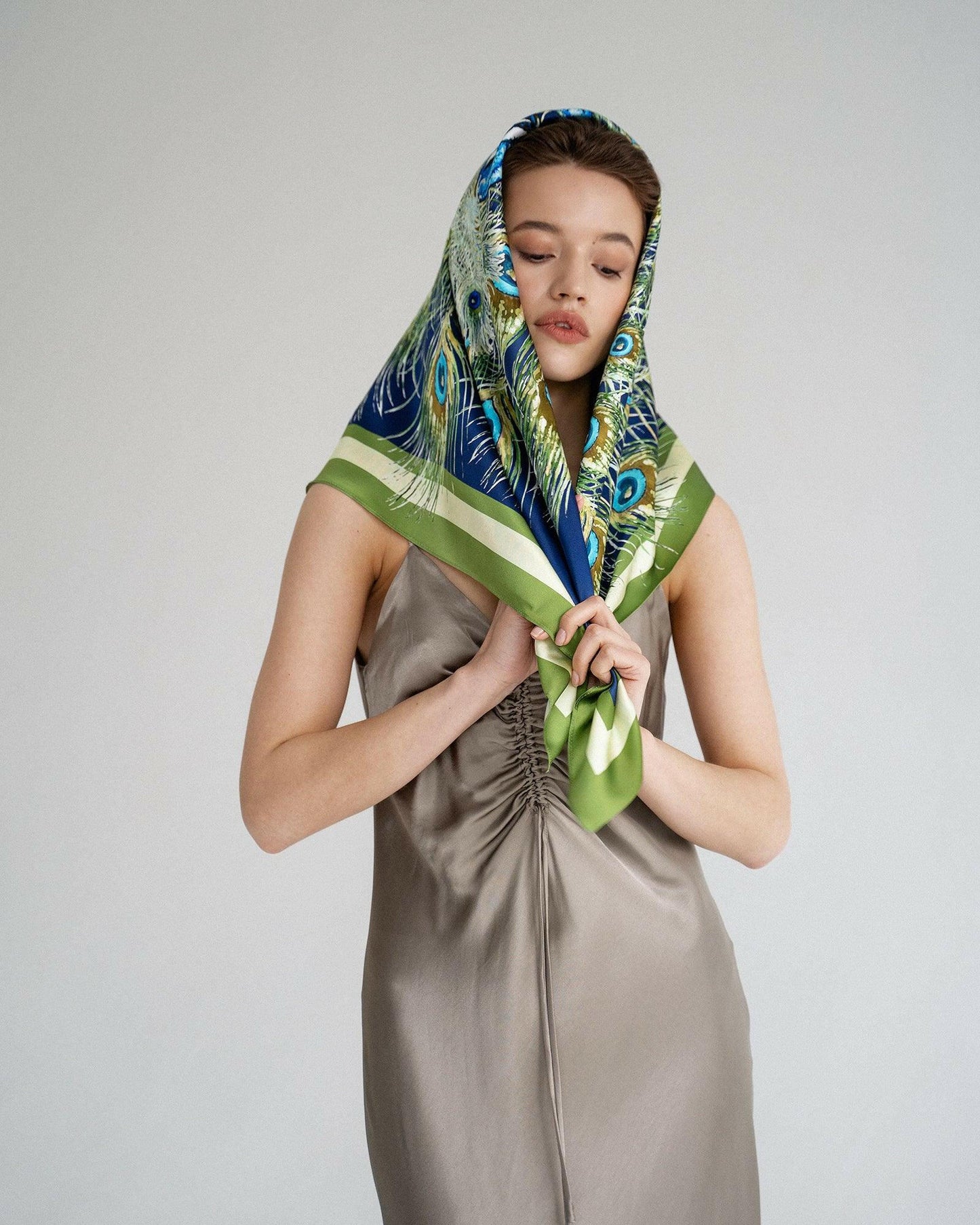 Silk Scarf with Peacock Design - Zlitay