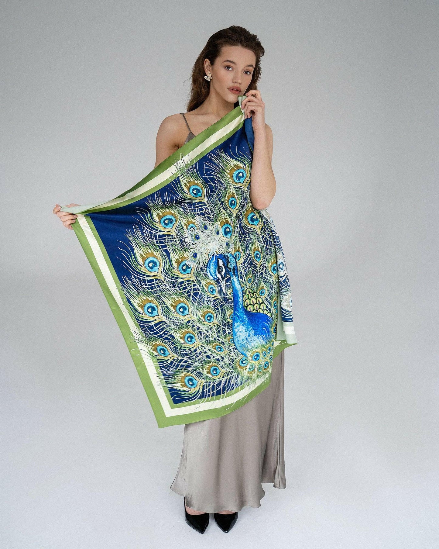 Silk Scarf with Peacock Design - Zlitay