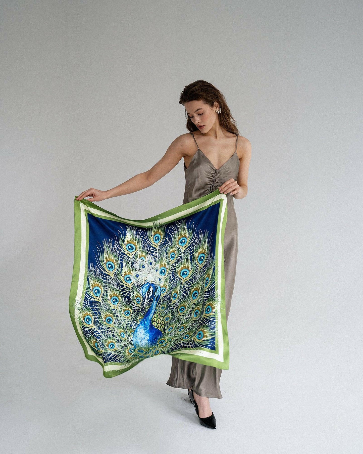 Silk Scarf with Peacock Design - Zlitay
