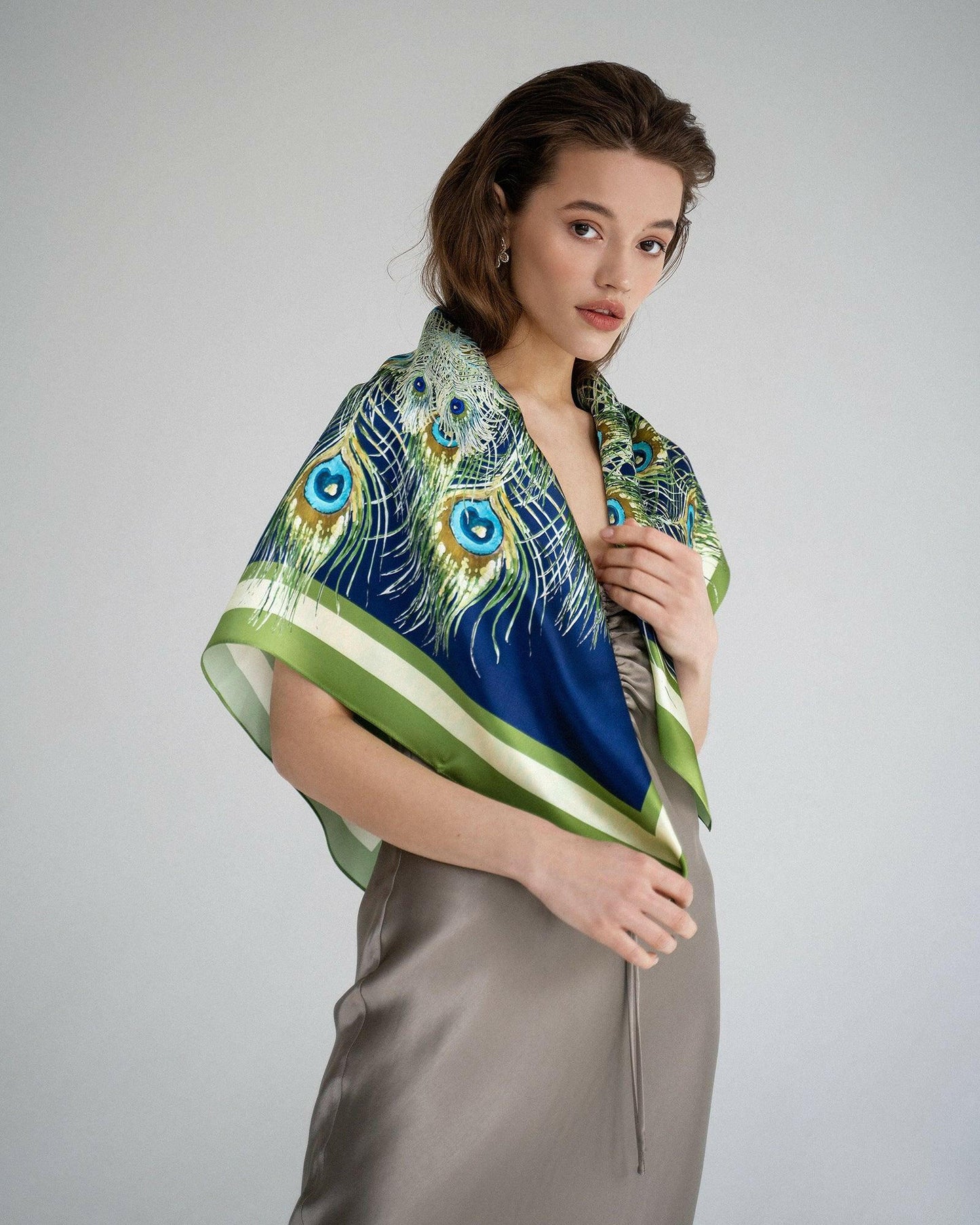 Silk Scarf with Peacock Design - Zlitay