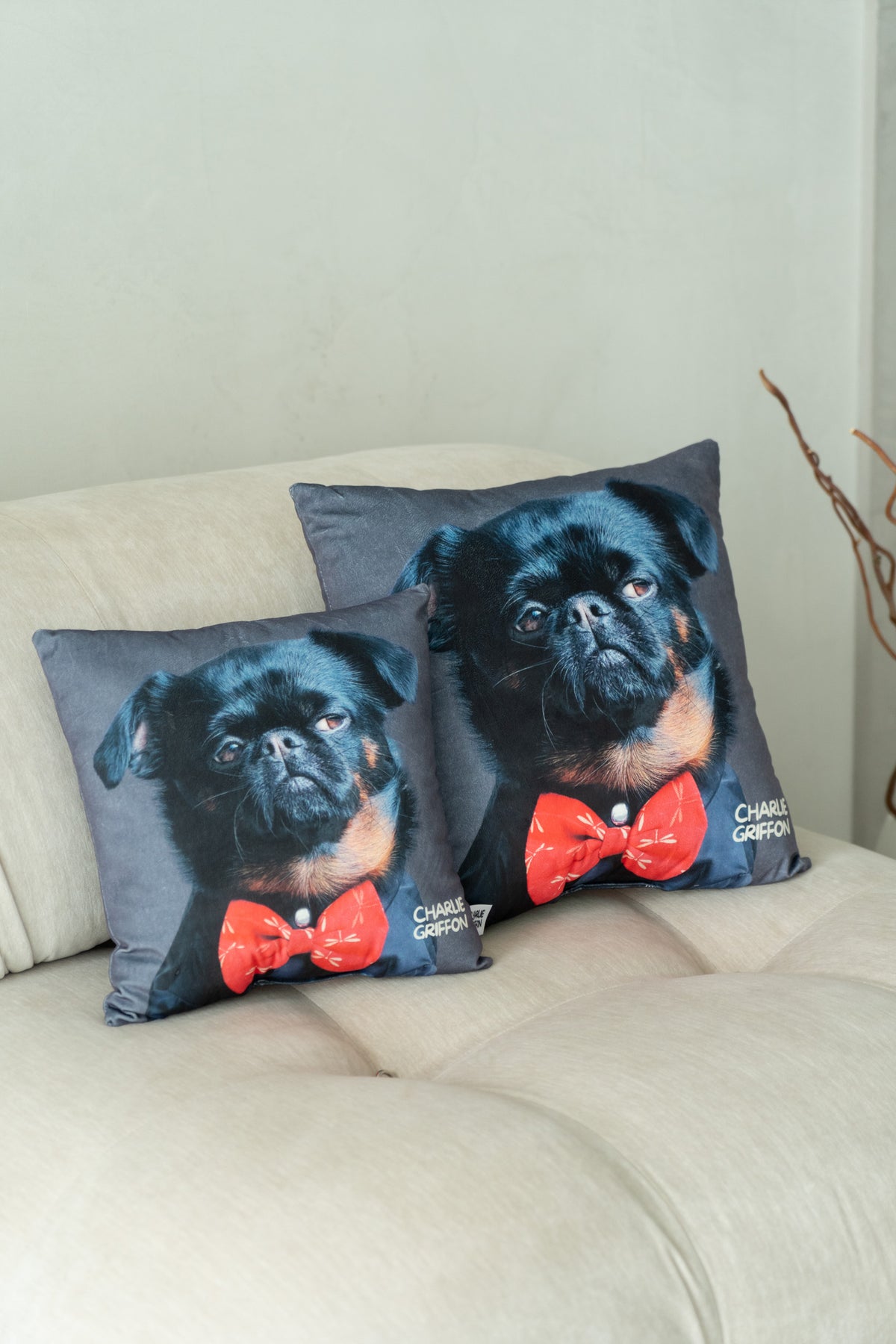 Charlie Griffon Elegant Two-Sided Throw Pillow — Judgment Face Dog Meme Cushion