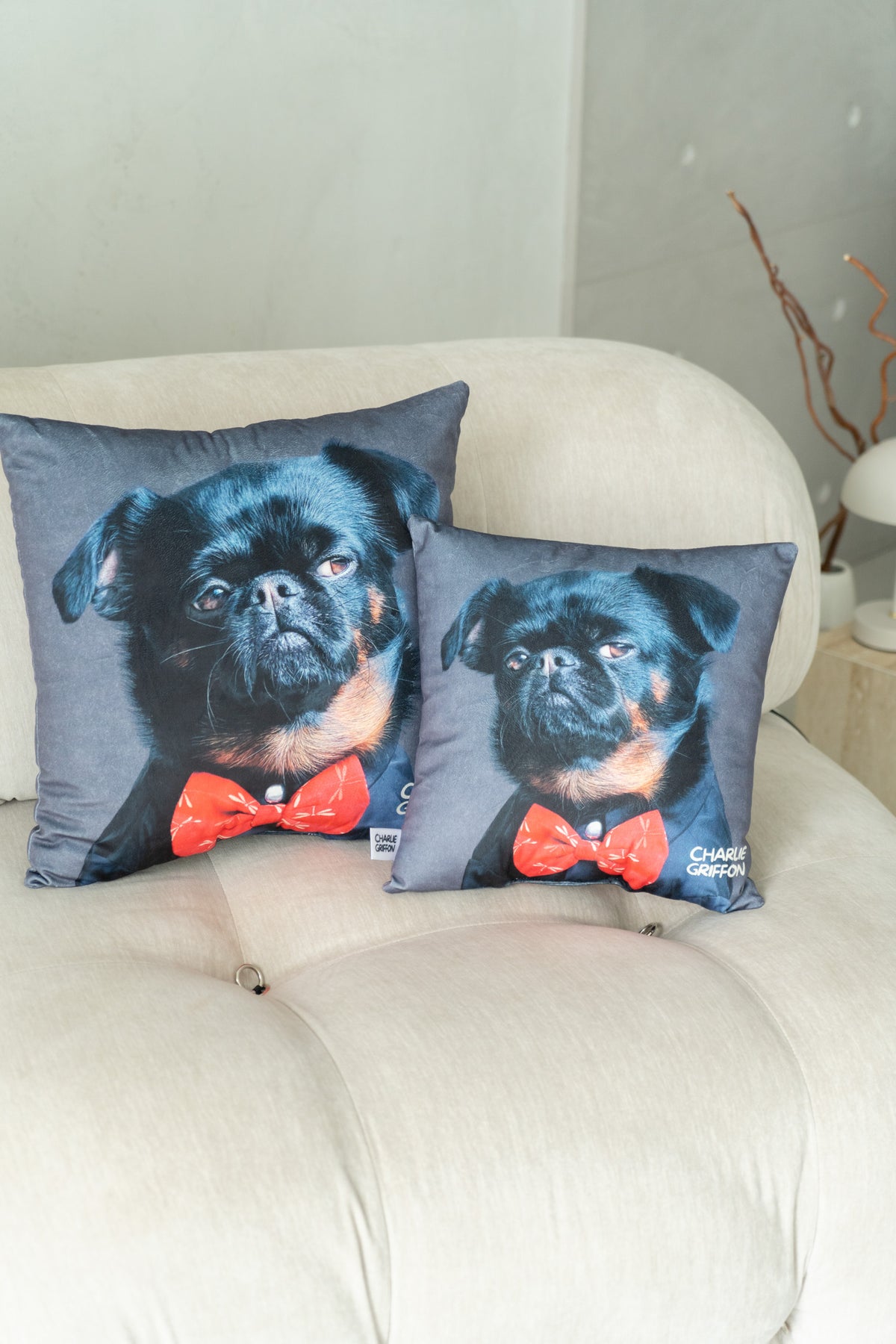Charlie Griffon Elegant Two-Sided Throw Pillow — Judgment Face Dog Meme Cushion