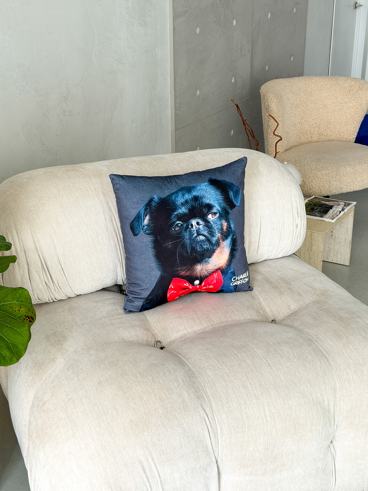 Charlie Griffon Elegant Two-Sided Throw Pillow — Judgment Face Dog Meme Cushion