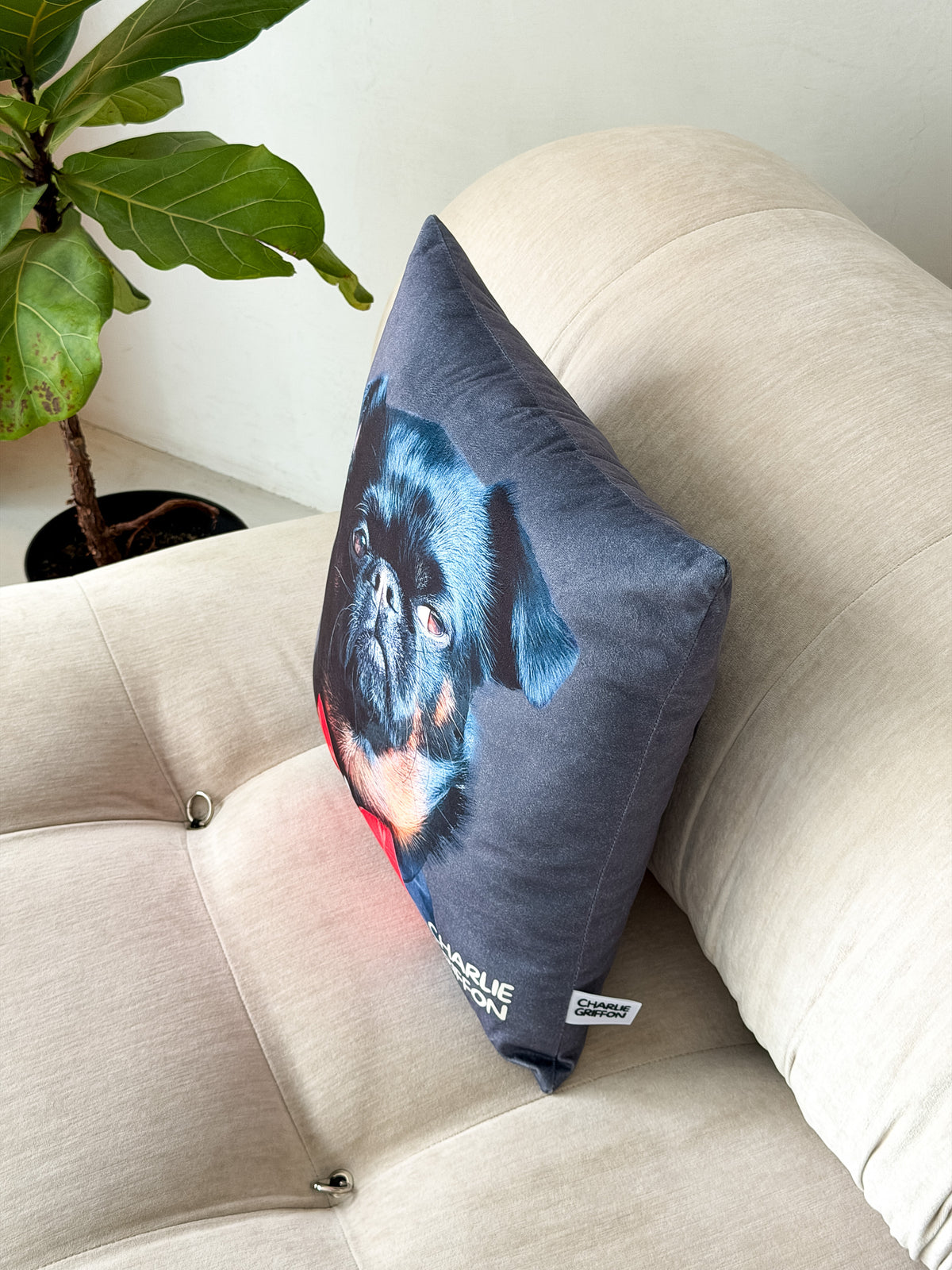 Charlie Griffon Elegant Two-Sided Throw Pillow — Judgment Face Dog Meme Cushion
