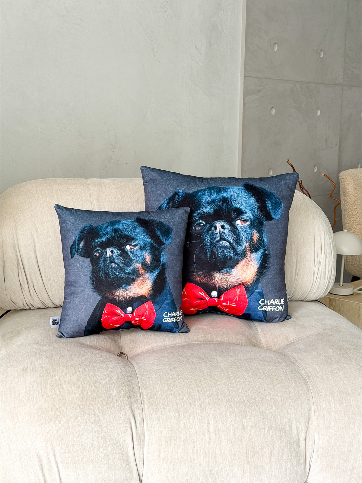Charlie Griffon Elegant Two-Sided Throw Pillow — Judgment Face Dog Meme Cushion