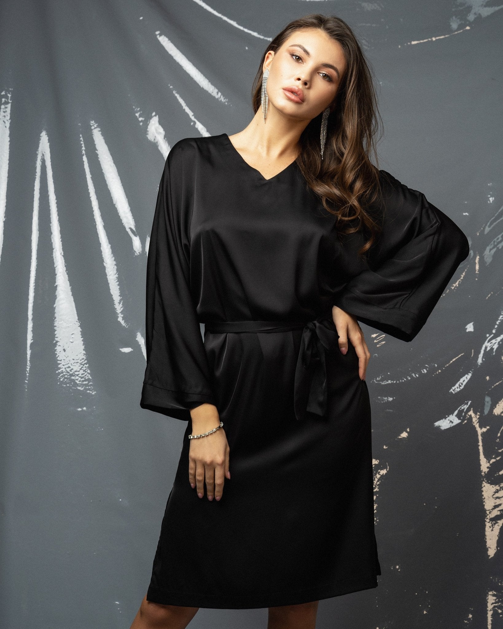 Black Loose-Fit Dress with Wide Sleeves by Zlitay Black Loose-Fit Dress with Wide Sleeves by Zlitay