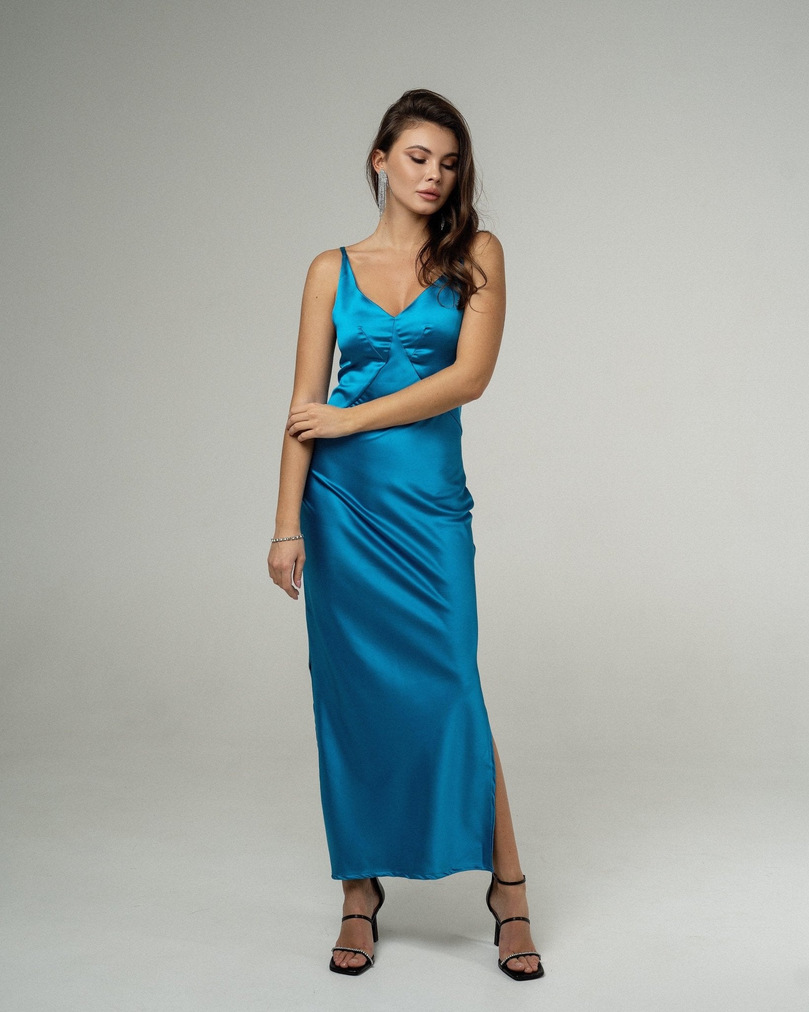 Elegant Teal Satin Dress by Zlitay - Zlitay