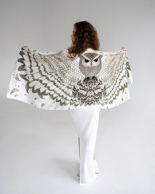 "Mysterious White Owl" Silk Shawl by Zlitay - Zlitay