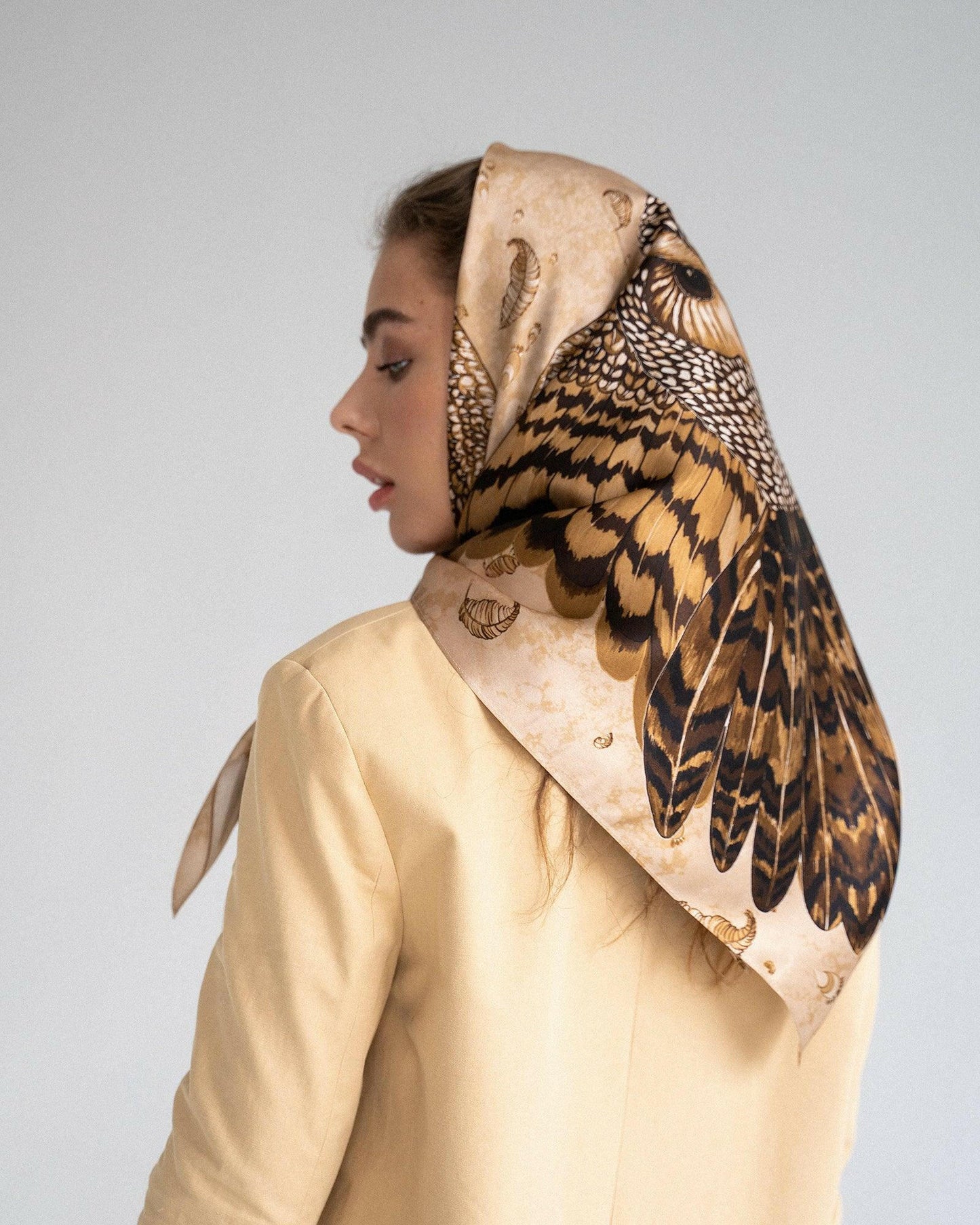 Silk Scarf "Owl with Wings" by Zlitay – 100% Natural Silk - Zlitay