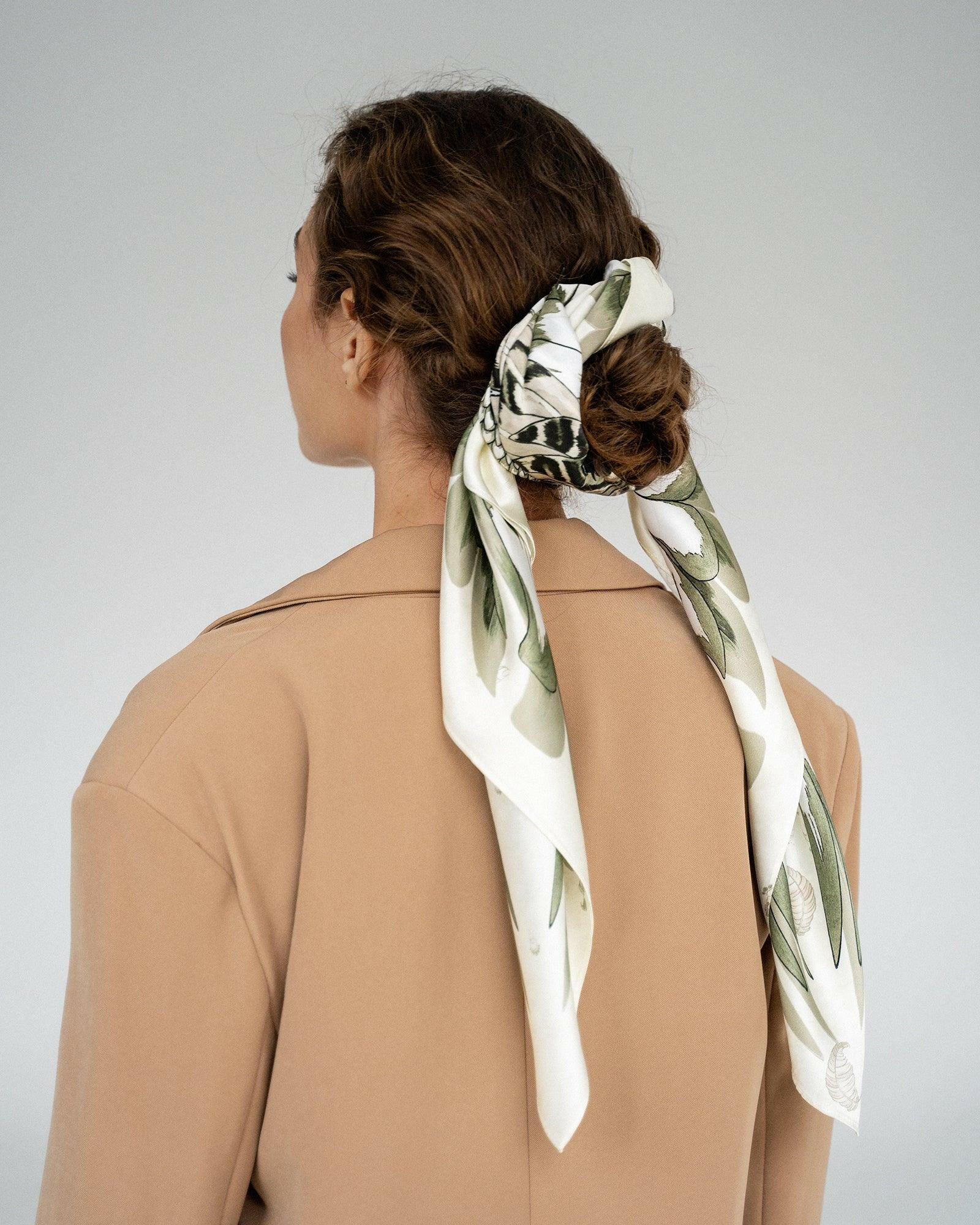 Silk Scarf with White Owl and Wings Design - Zlitay